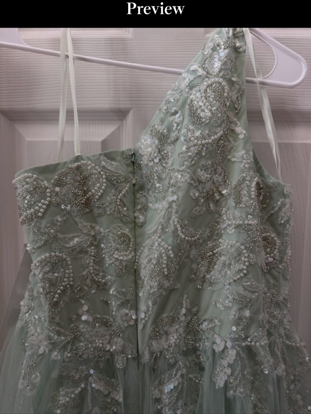 Embellished Sage Mint Lt. Blue Green Tulle Evening Dress - Picture 11 of 16